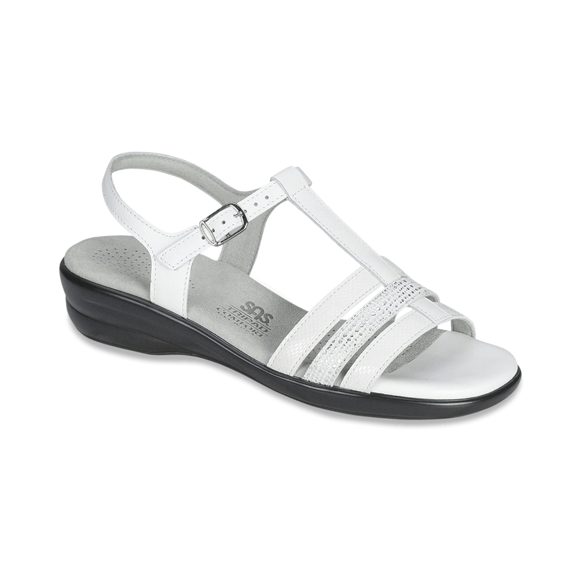 Capri White Multi Women s T Strap Sandal SAS Shoes