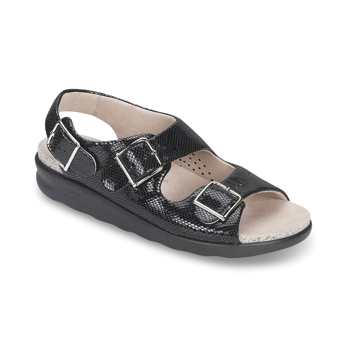 relaxed black snake womens sandals sas shoes 813450